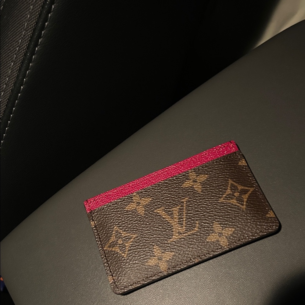 Louis Vuitton Brown Monogram Card Holder with Pink Accent